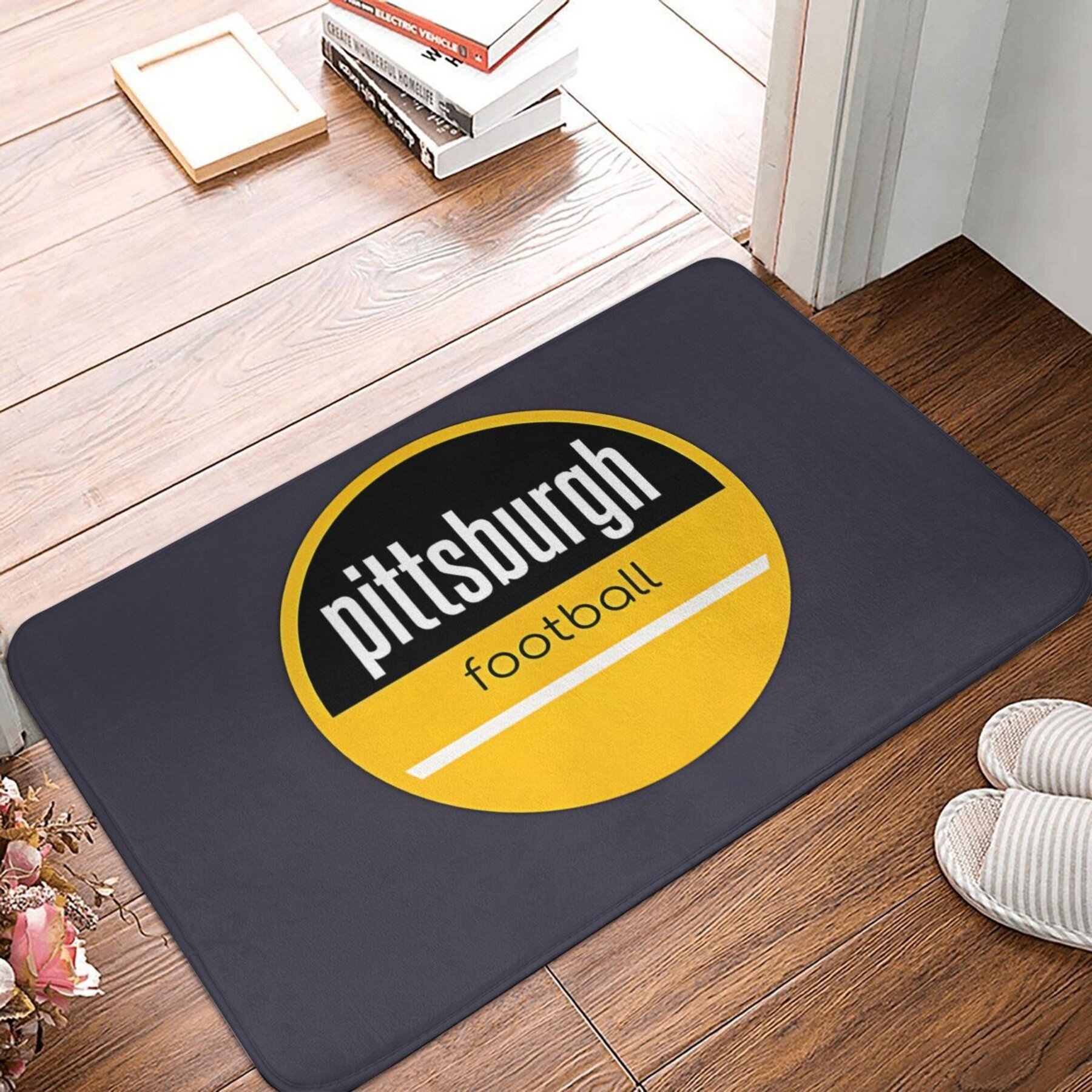 

Pittsburgh Football-themed Non-slip Door Mat - Machine Washable, Lightweight Polyester Rug For Home Decor