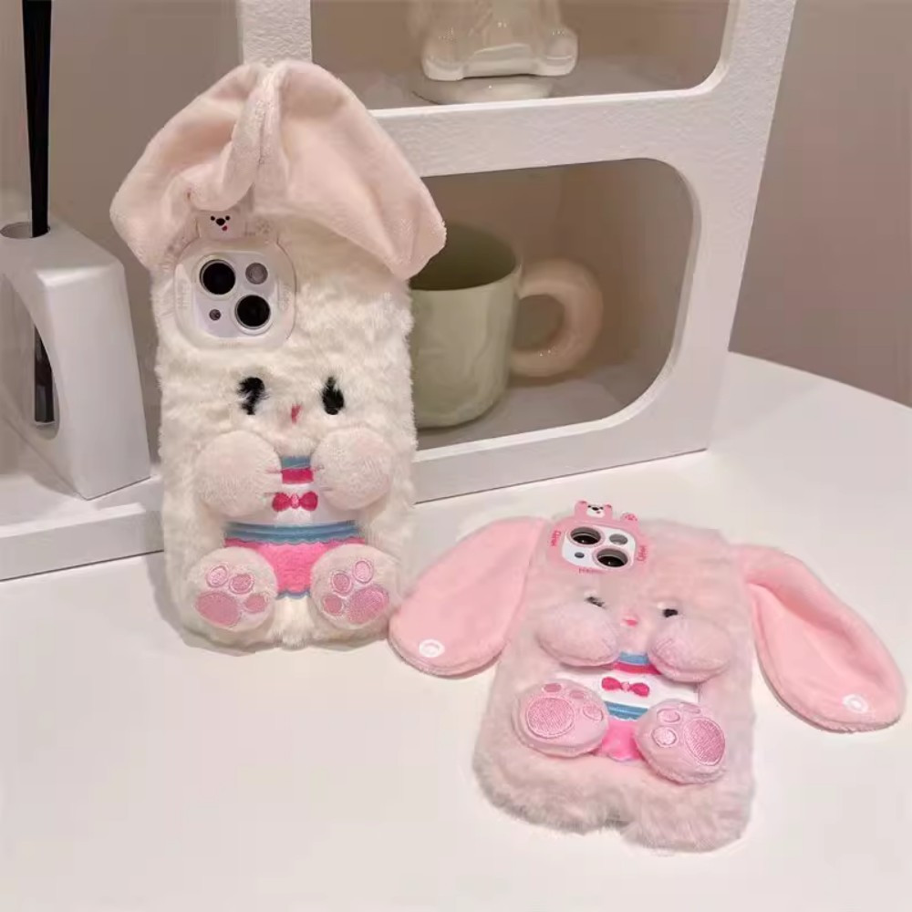 

Plush Three- Rabbit Phone Case Suitable For Iphone11 12 13 Pro Max High Quality Simple And Full-coverage Phone Protection Case Fashionable Accessory