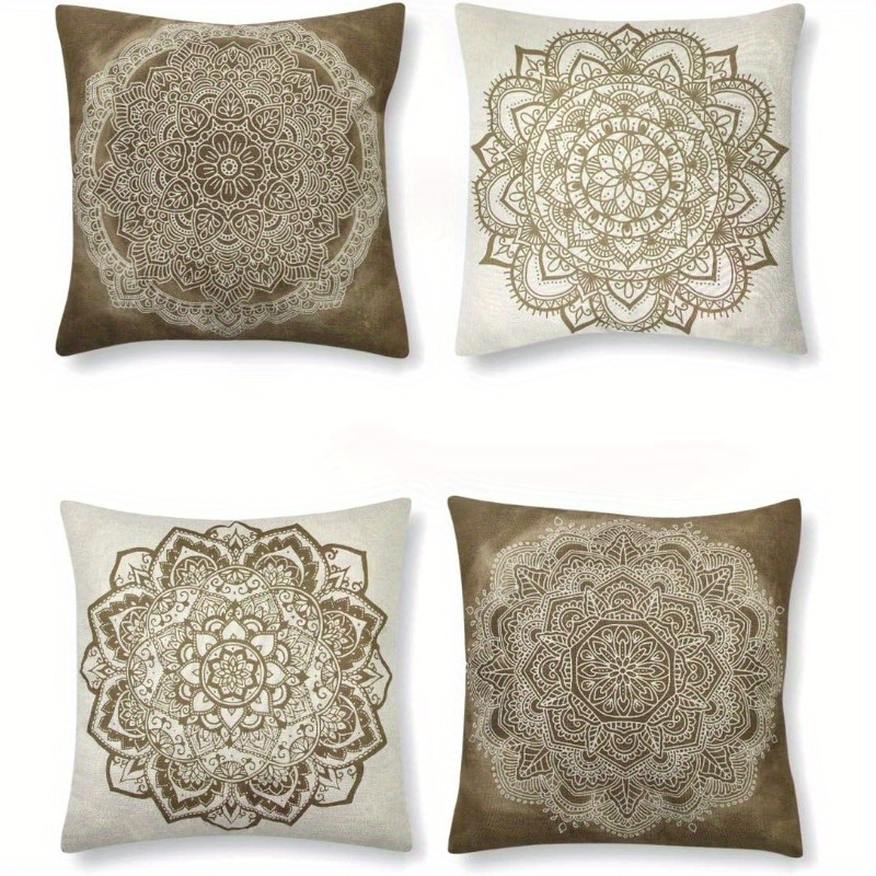 

4pcs Housse de Coussin Bohème Mandora Taie d'Oreiller 18x18 Pouces Taie d'Oreiller Décorative Décoration pour Maison Chambre Salon ( Coussin)