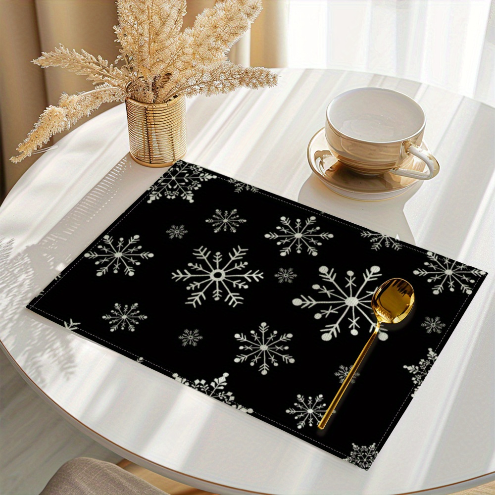 

Elegant Design 4pcs Woven Polyester Placemats Set - Machine Washable, Rectangular Dining Table Mats For Christmas & Decor