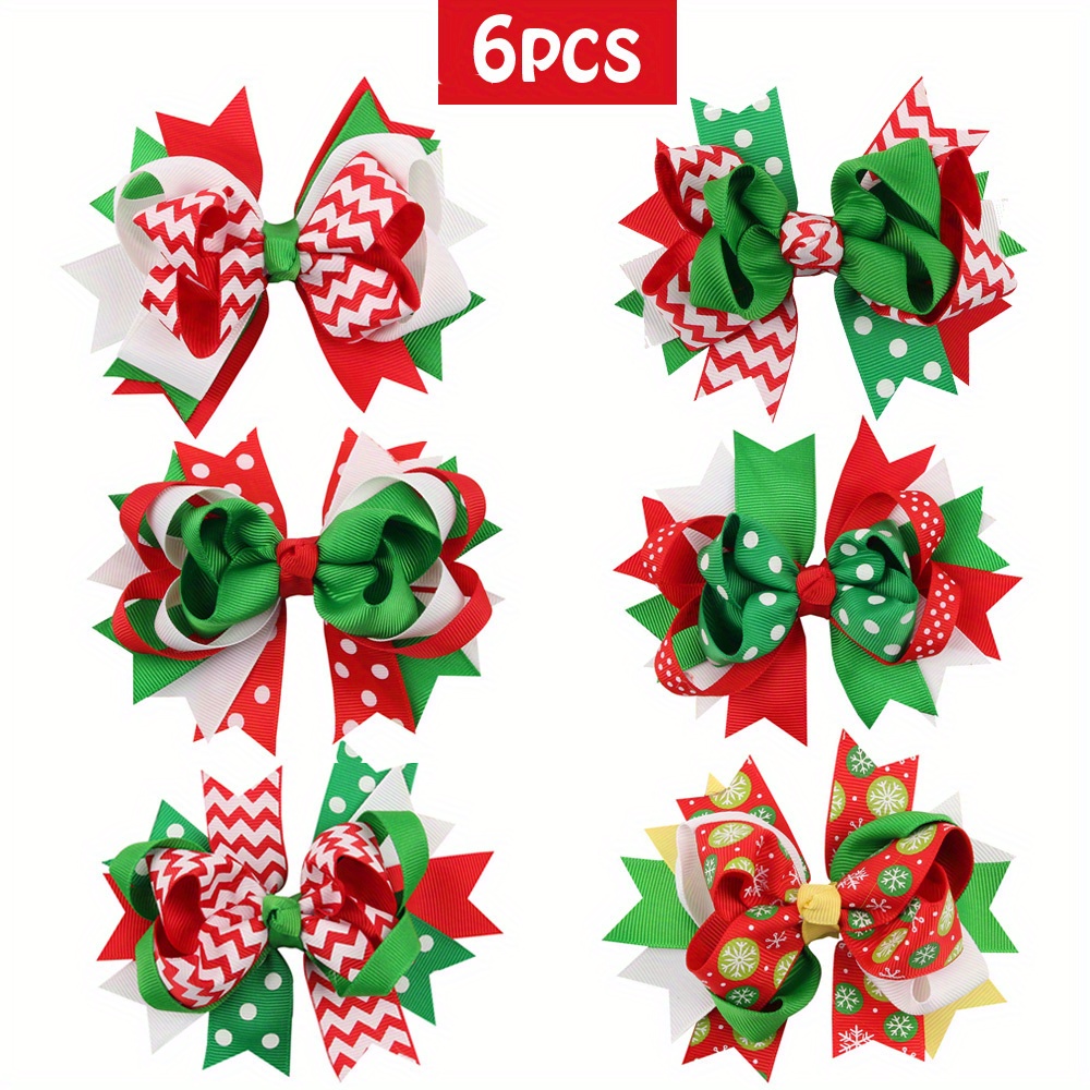 

6pcs Large Christmas Bow Hair Clips For Girls - Accessories, Perfect Gift Idea