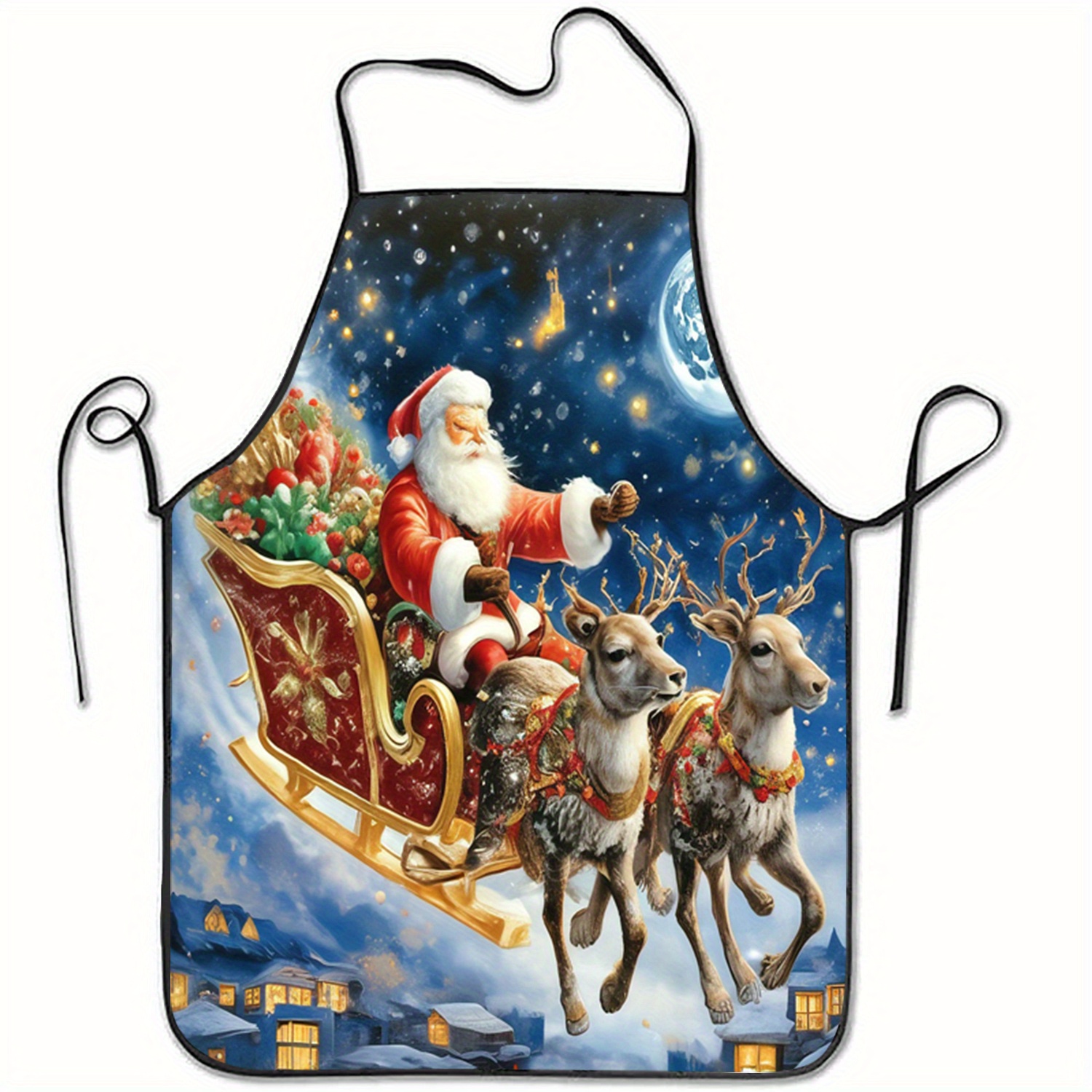 

Santa Claus Christmas Print Sleeveless Polyester Apron - Cooking, Baking & Kitchen Use, Best For Christmas