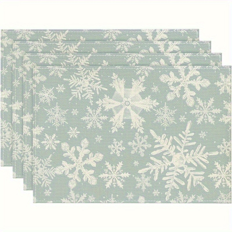 

Pattern Placemats - Set Of 4, Woven Polyester, Square, Machine Washable, Seasonal Dining Table Decor, 12x18 Inches, Christmas Blue Snowflakes Design