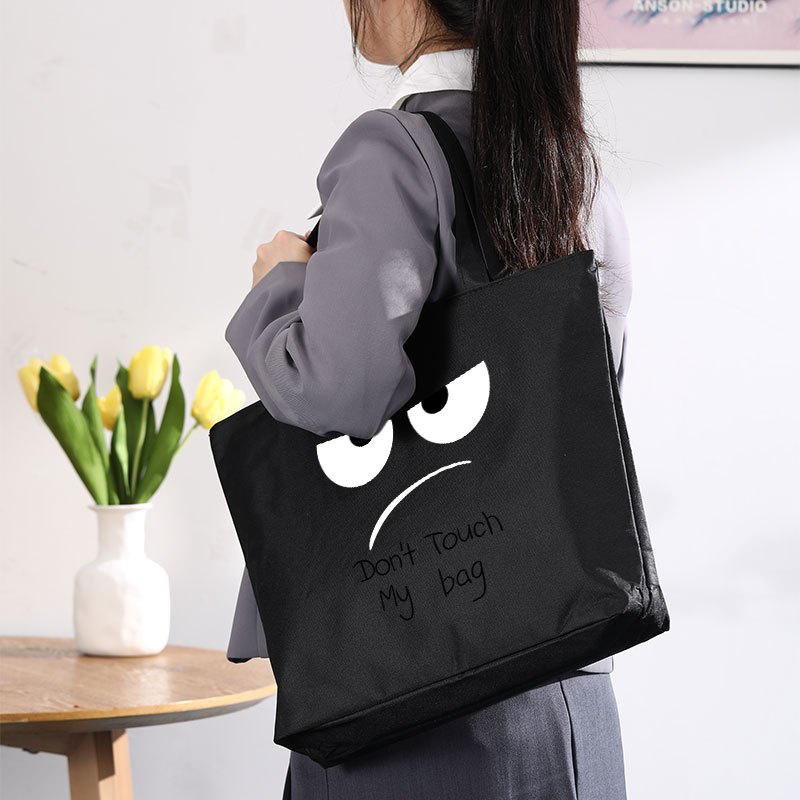 

Fashion Tote Bag With " " Print - Oxford Cloth Shoulder Bag For Women, Large Capacity, Machine Washable, Black, Zipper Closure, Polyester , Ideal For Travel And