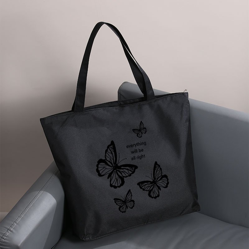 Top-handle Tote Bag 4 Butterflies 4 Fashion Elegant Shoulder Bags For Women Beach Bridesmaid Large Capacity Travel Black Color Hand Washable Ideal For Halloween Christmas Thanksgiving Gifts