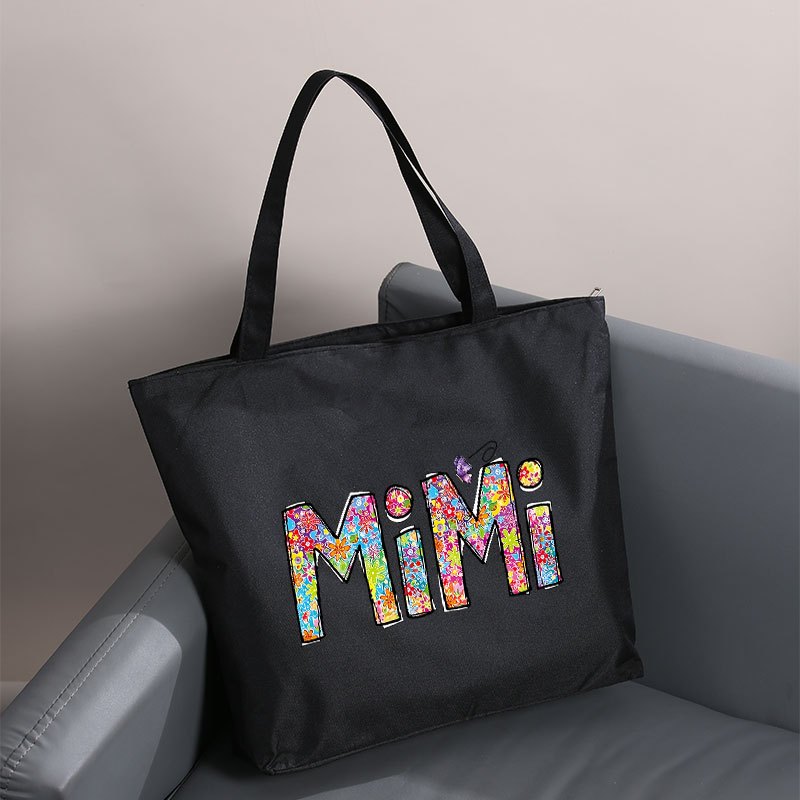 

Printed Oxford Cloth Tote Bag With Polyester Lining, Zip Closure, Fashionable Shoulder Bag, Large Capacity, Machine Washable For Travel, Beach, Gifts - Black