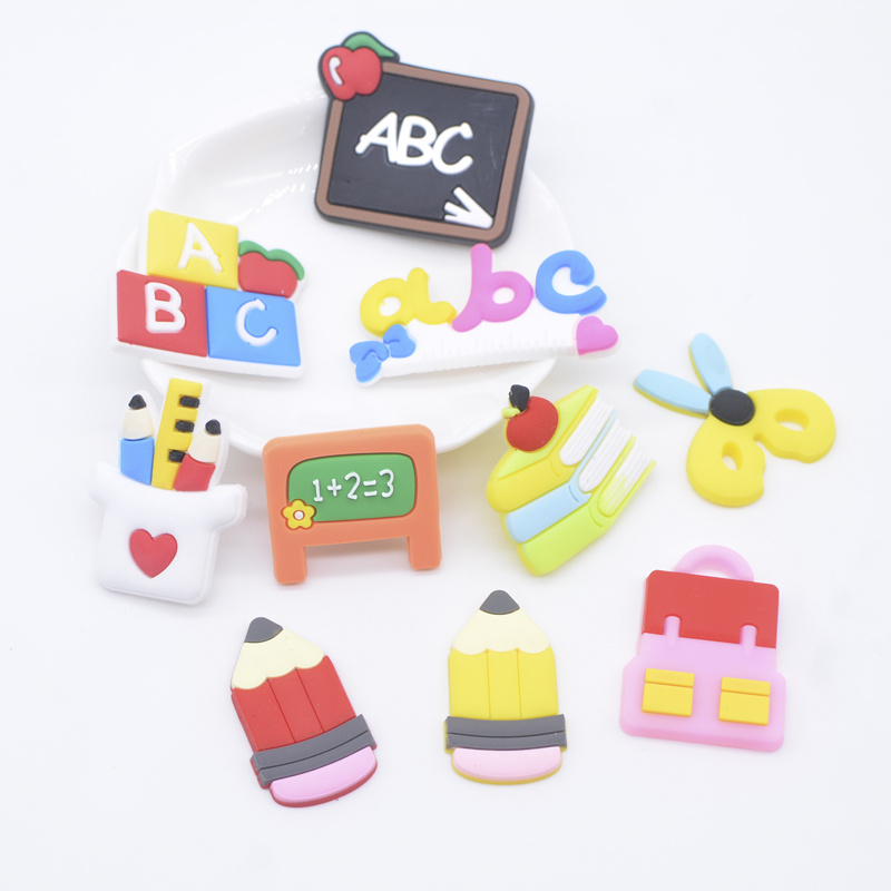 10pcs Cute Simulation Stationery Soft Rubber Flat Back Scrapbooks For Headwear Hair Clips Decoration Additions