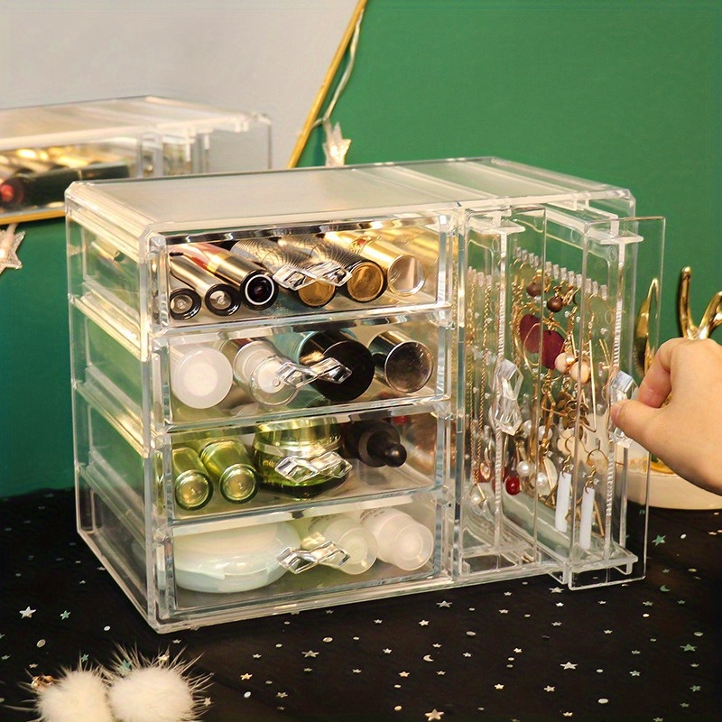 sleek transparent jewelry cosmetic organizer dustproof desktop storage for earrings necklaces and accessories Product details 3