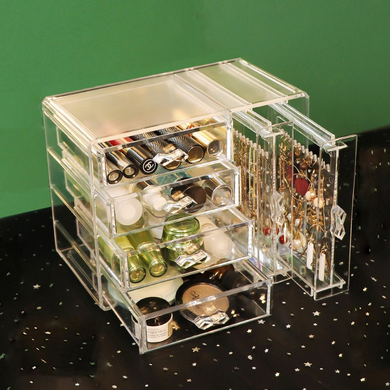 sleek transparent jewelry cosmetic organizer dustproof desktop storage for earrings necklaces and accessories Product details 2