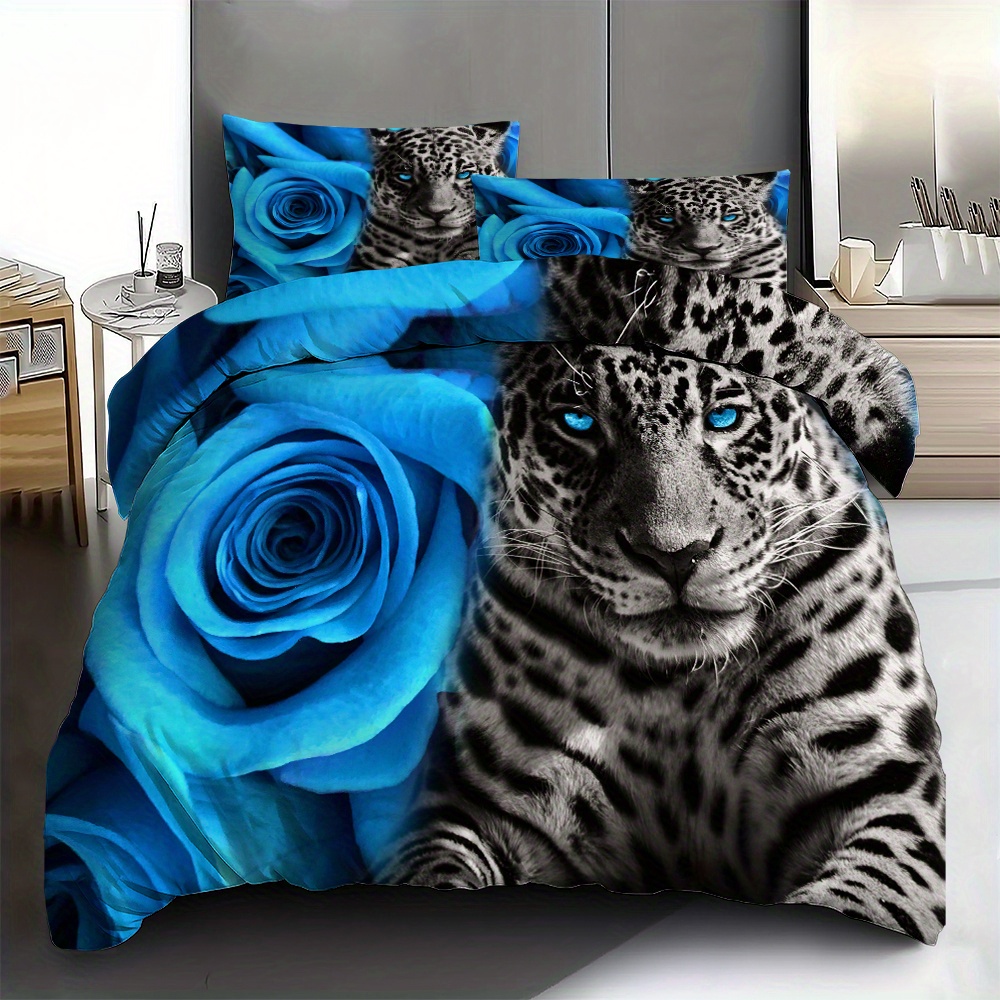 

3pcs & Leopard Print Polyester Bedding Set - Includes 1 Duvet Cover And 2 Pillowcases, Soft & Comfortable For Bedroom Or