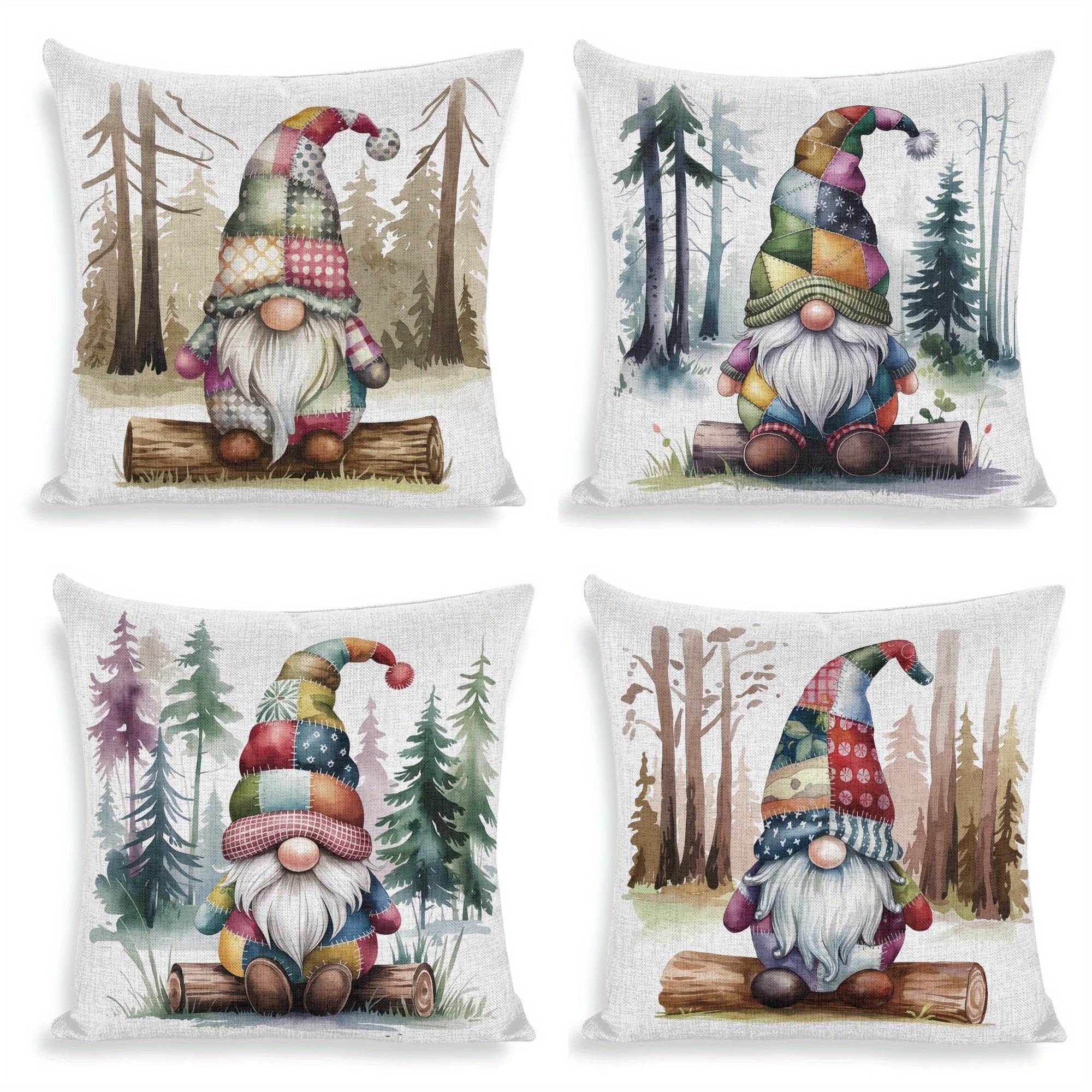 

4-pack Dwarf Autumn Decorative Throw Pillow Covers, 18x18 Inches, Contemporary Style, Polyester Woven Printed Cushion Cases With Zipper Closure For Living Room, Bedroom, Sofa Bed Decor