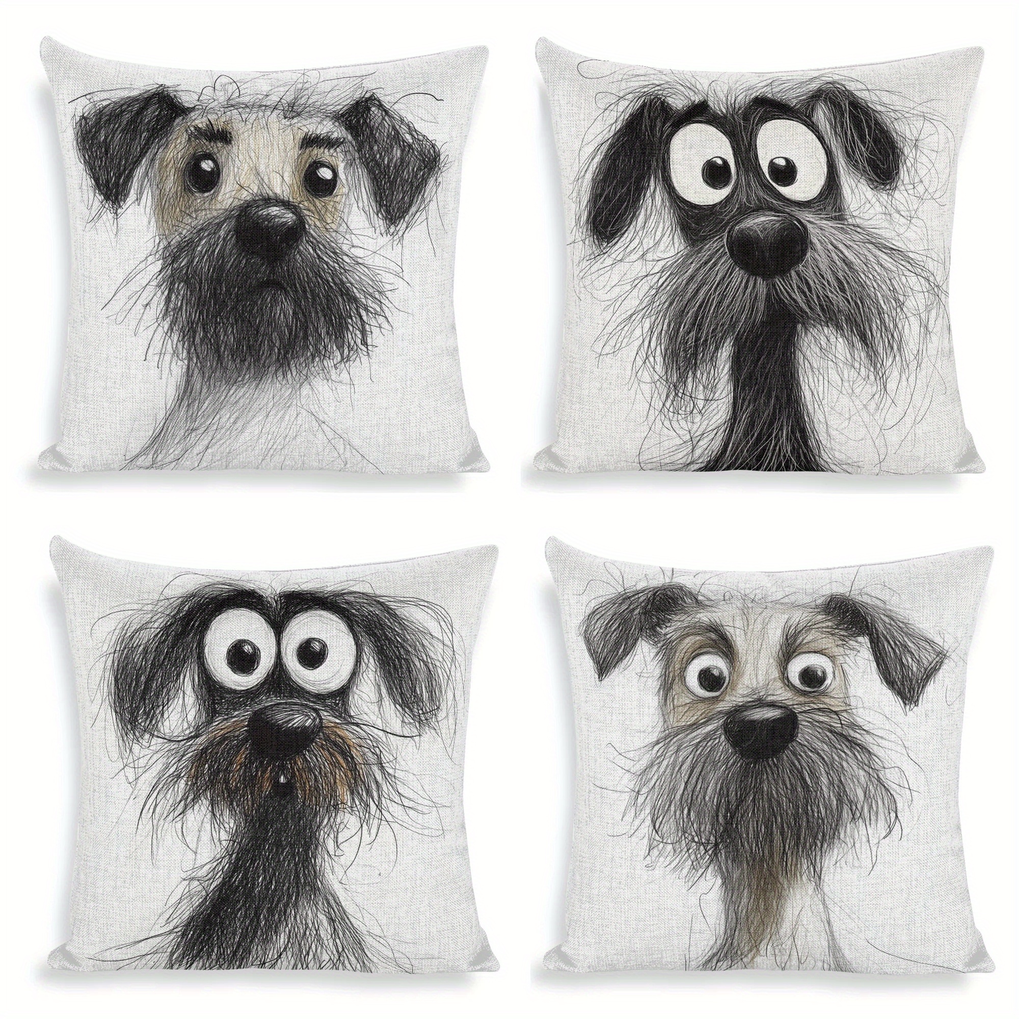 

Set Of 4 Modern Throw Pillow Covers - Cute & Funny Long Beard , White & Black, 18x18 Inches - Machine Washable With Zipper Closure For Bedroom & Living Room Decor