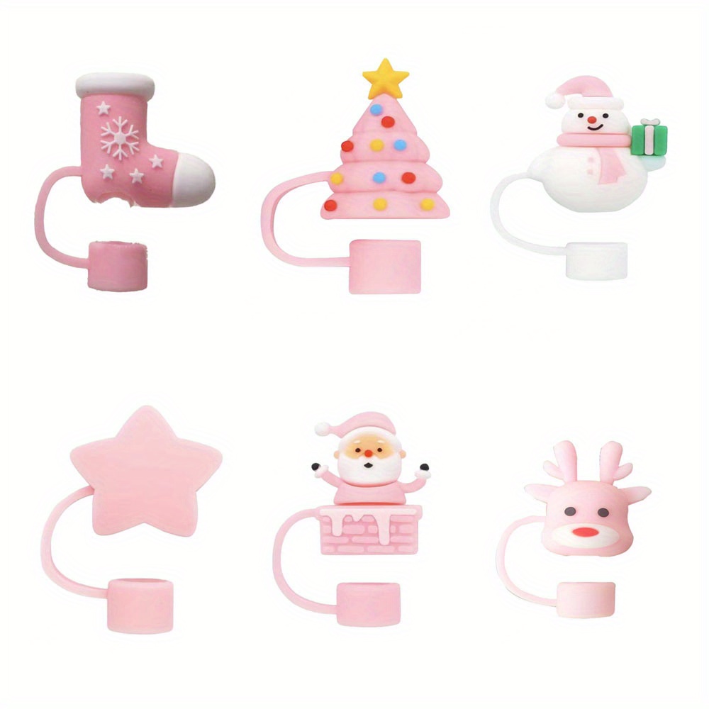 TEMU 6pcs, Straw Tips Cover, 10mm Reusable Straw Toppers, Cute Christmas Straw Caps, Decorative Straw Caps, For Party, Gathering, Dustproof Straw