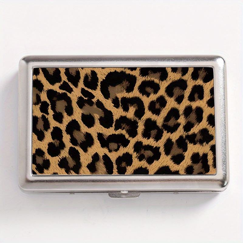1pc leopard print pattern cigarette box metal double opening