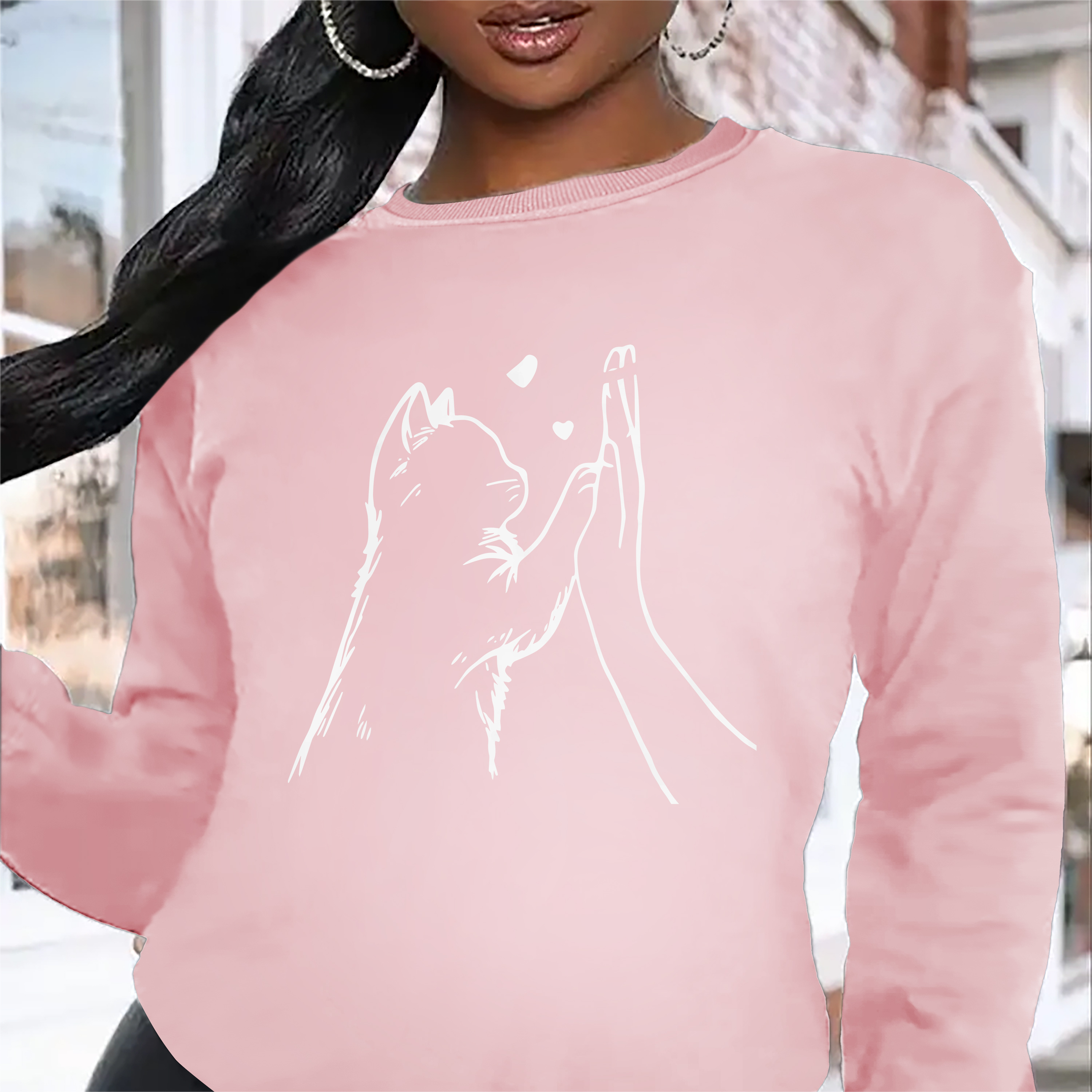 

Graphic Crew Neck Sweatshirt - Casual Long Sleeve Pullover For Women, All