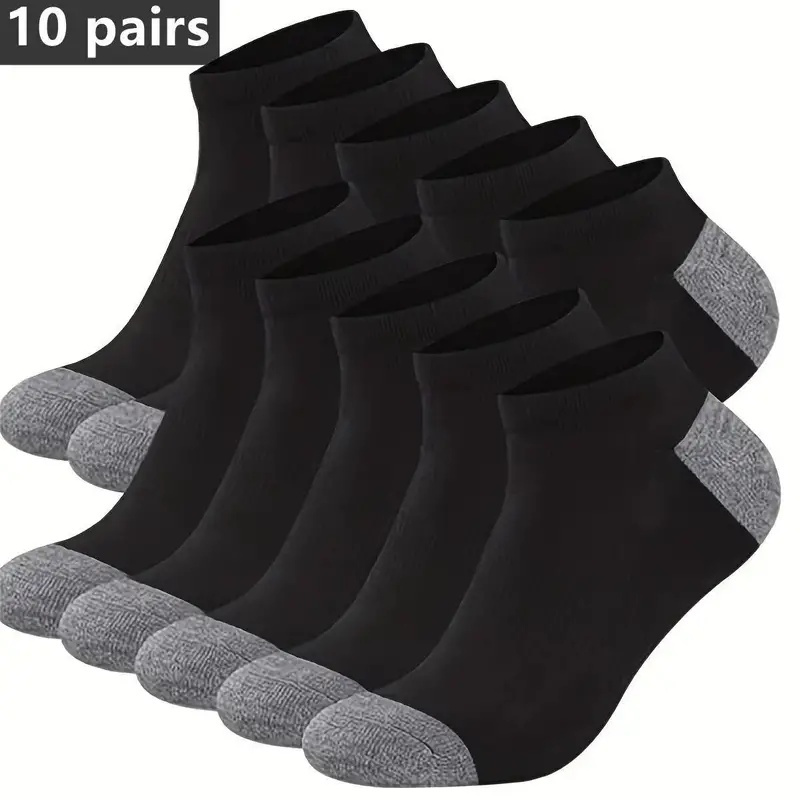 

10 Pairs Men's Soft Polyester Ankle Socks - Breathable Sweat-absorbent Knit Fabric For All , Comfortable Athletic And Outdoor Activities, Sweat-resistant