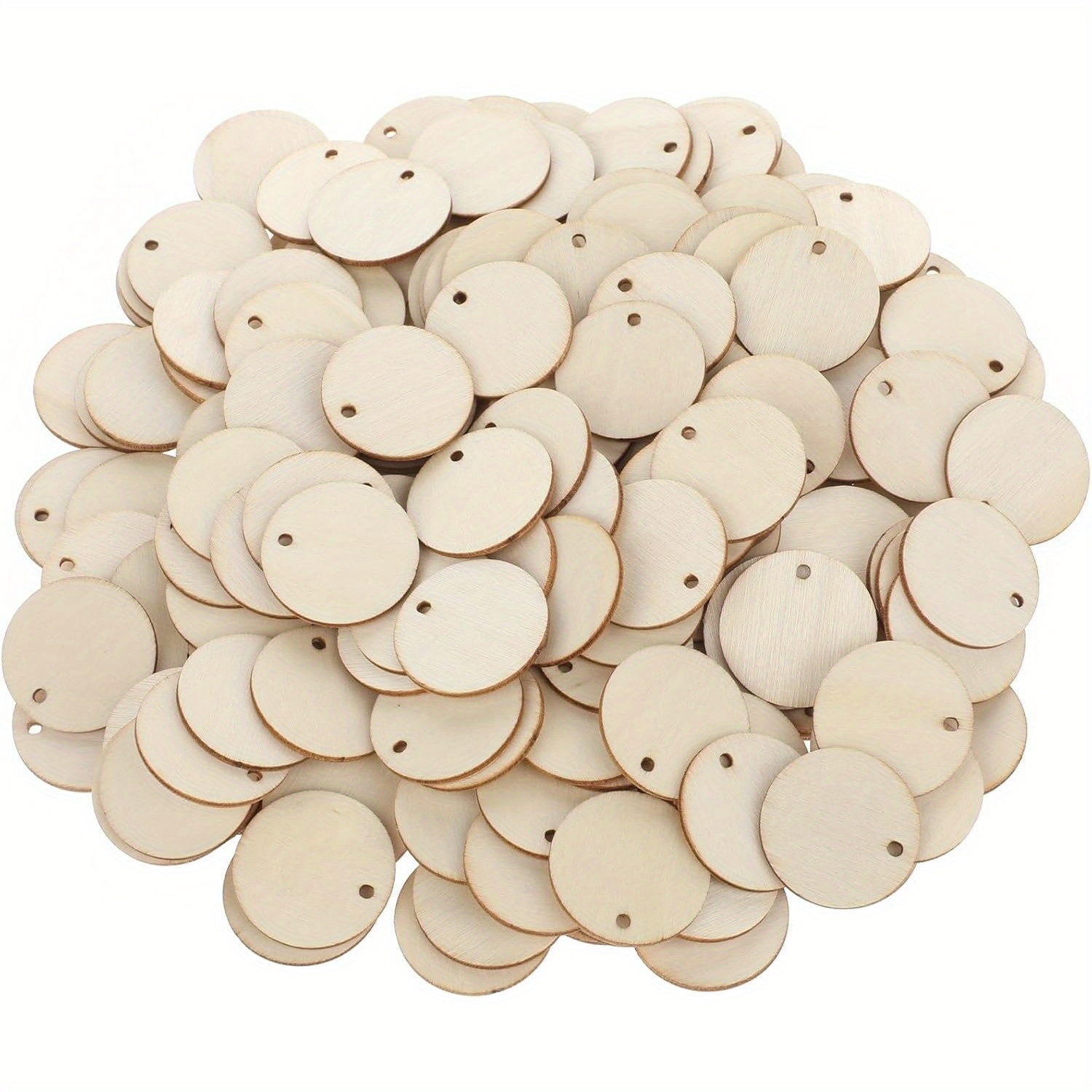 

100pcs Wood Pendants 1 Inch Round Disc Wood Pendants With Holes, Round Wood Discs For Crafts Wooden Earring Blanks Small Pendant For Craft Decoration Diy Embellishment