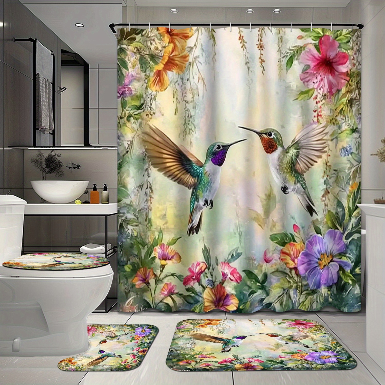 

Curtain Set 12 Curtain Set Of 4 Pcs Hummingbirds In Surrounded By And Of A Lid& U-shaped Rugs