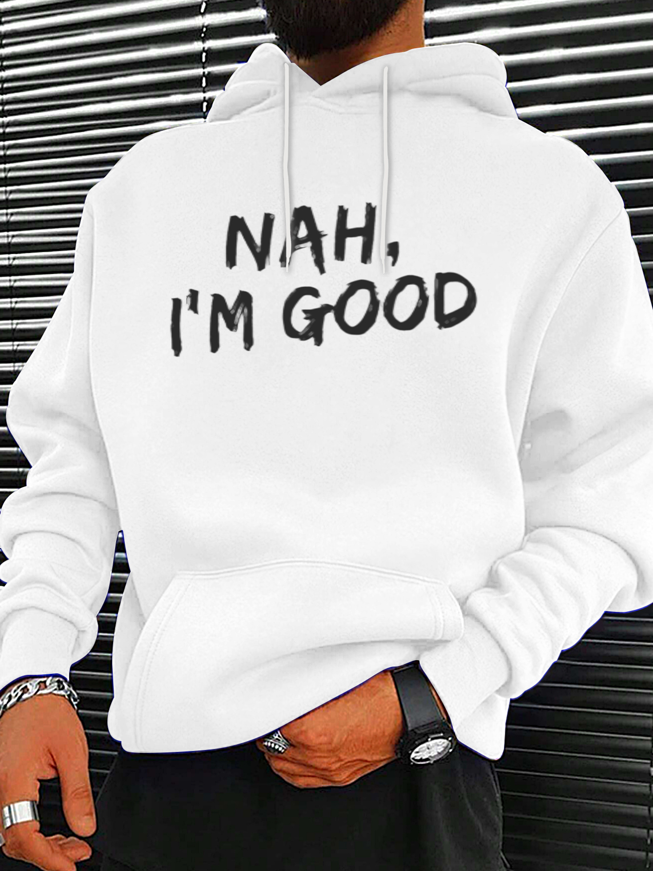 1pc mens casual cotton hoodie with nah im   long sleeve kangaroo pocket knitted fabric loose   season fashion sweatshirt