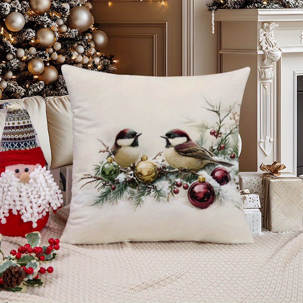 

Nest, Soft & Cozy Christmas Bird Print Pillowcase - Single-sided Design, Sofa & Bedroom Decor, Machine Washable, Multiple Sizes