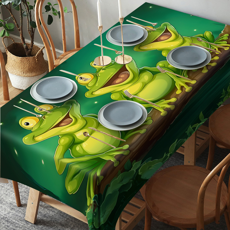 

1pc, Frog Print Tablecloth, Polyester 100%, Machine Made, Rectangle, Reusable Table Cover For Dining, Home Kitchen, Indoor & Outdoor Party Holiday Decor