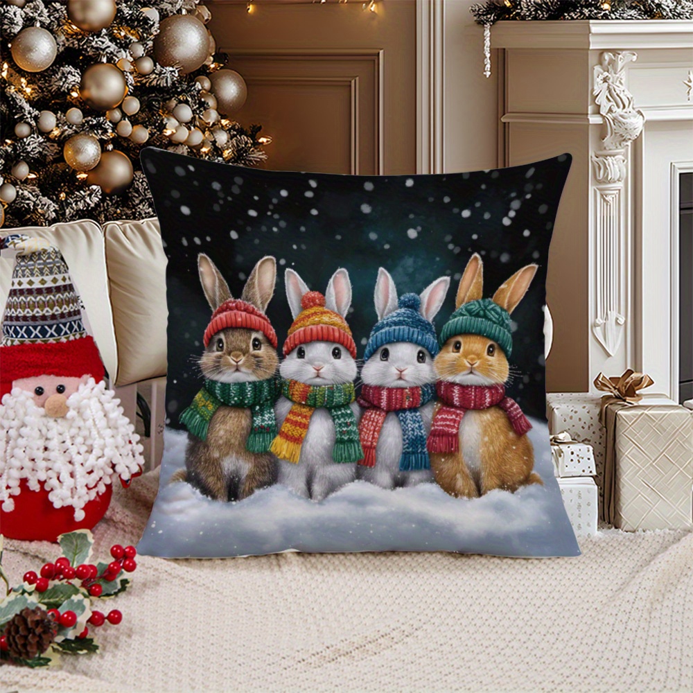 

Decorative , Soft & Cozy Christmas Rabbit Plush Pillowcase - Holiday Design, Single-sided Print, Sofa & Bedroom Decor, Machine Washable - 17.7"x17.7" Or 19.7"x19.7", No Insert Included, Suige Home