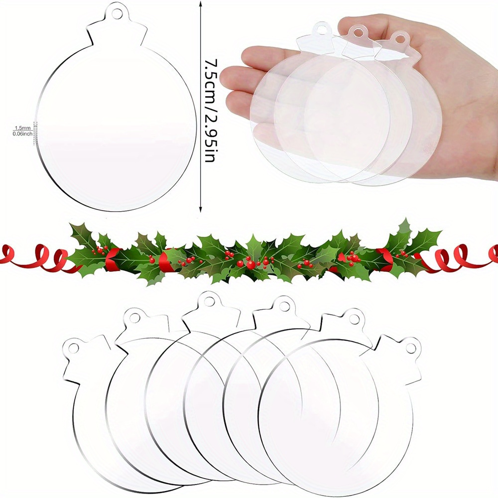 TEMU 10pcs Acrylic Christmas Ornament Blank Transparent Acrylic Disc - Acrylic Diy Blank Clear Christmas Tree Hanging With Hole - Unfinished Round