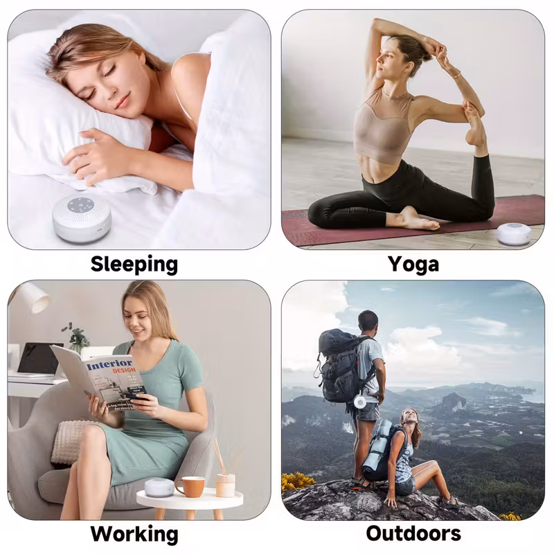 portable white noise device featuring a 2000mah battery offering 21 calming sounds to aid sleep and relaxation with a timer and 30 volume settings suitable for and nursery use Product details 4