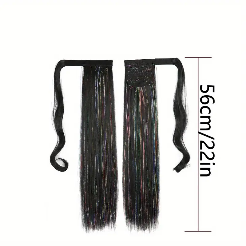 1pc wig piece fashion colorful ponytail golden and silvery low temperature fiber straight hair ponytail natural traceless synthetic straight hair braid details 4
