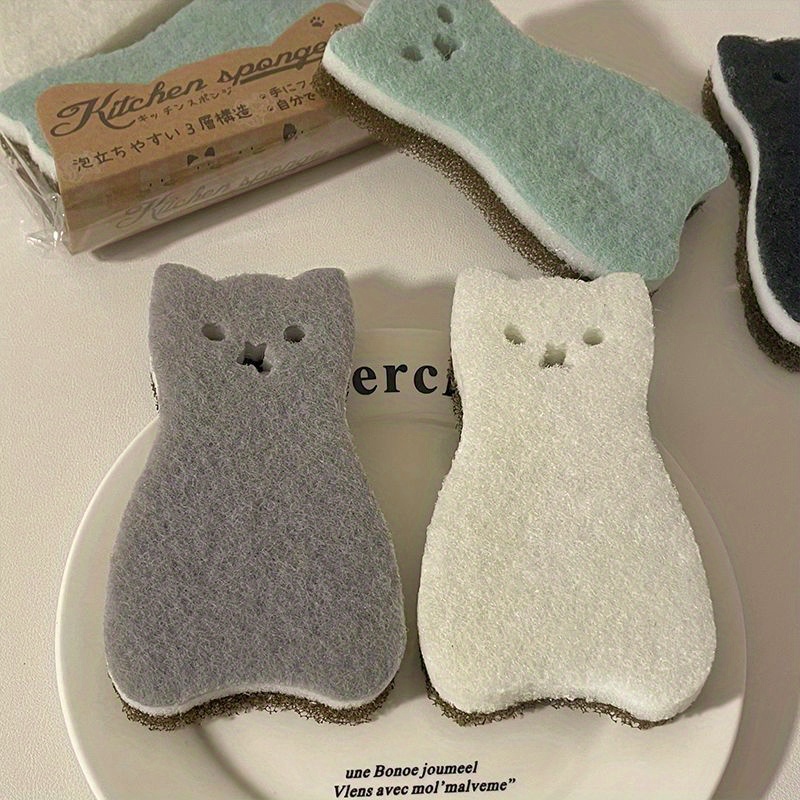 

4pcs Cat-shaped Sponges - , 3- For Cleaning In Homes, &