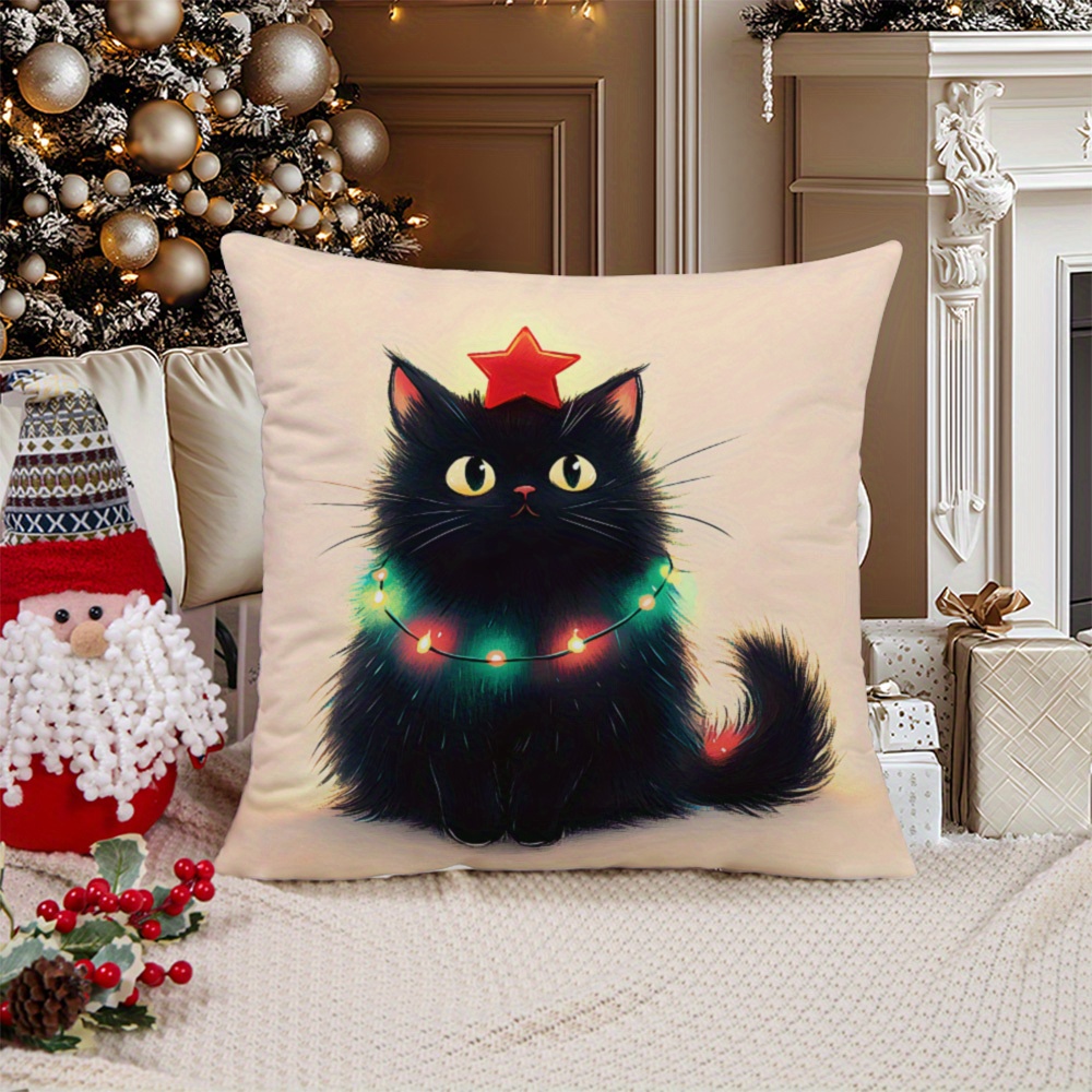 

Christmas Cat , 17.7"x17.7" Mixed , , , Decorative For Sofa, , - - Printed Pillowcase