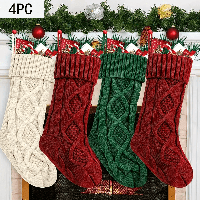 

4- Knitted Christmas Stockings - Polyester Stockings For , Decorations, No - Christmas Seasonal Decor