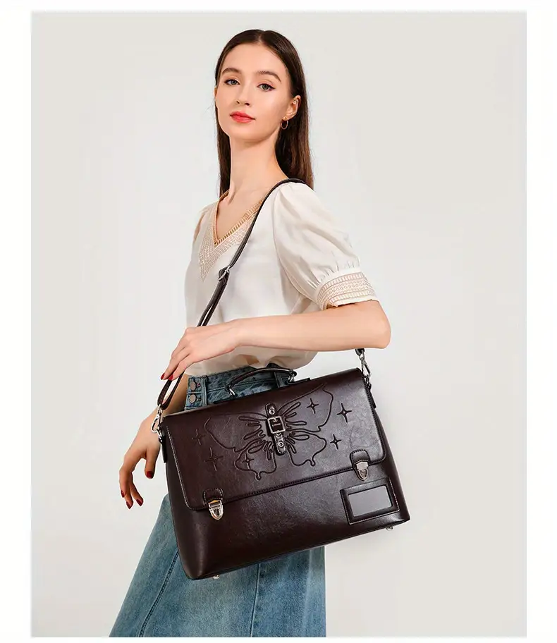genuine leather womens tote bag large capacity multifunctional commuting business casual fashion computer bag with laptop compartment stain resistant adjustable shoulder strap polyester lining detachable strap wet wipe   for   Product details 2