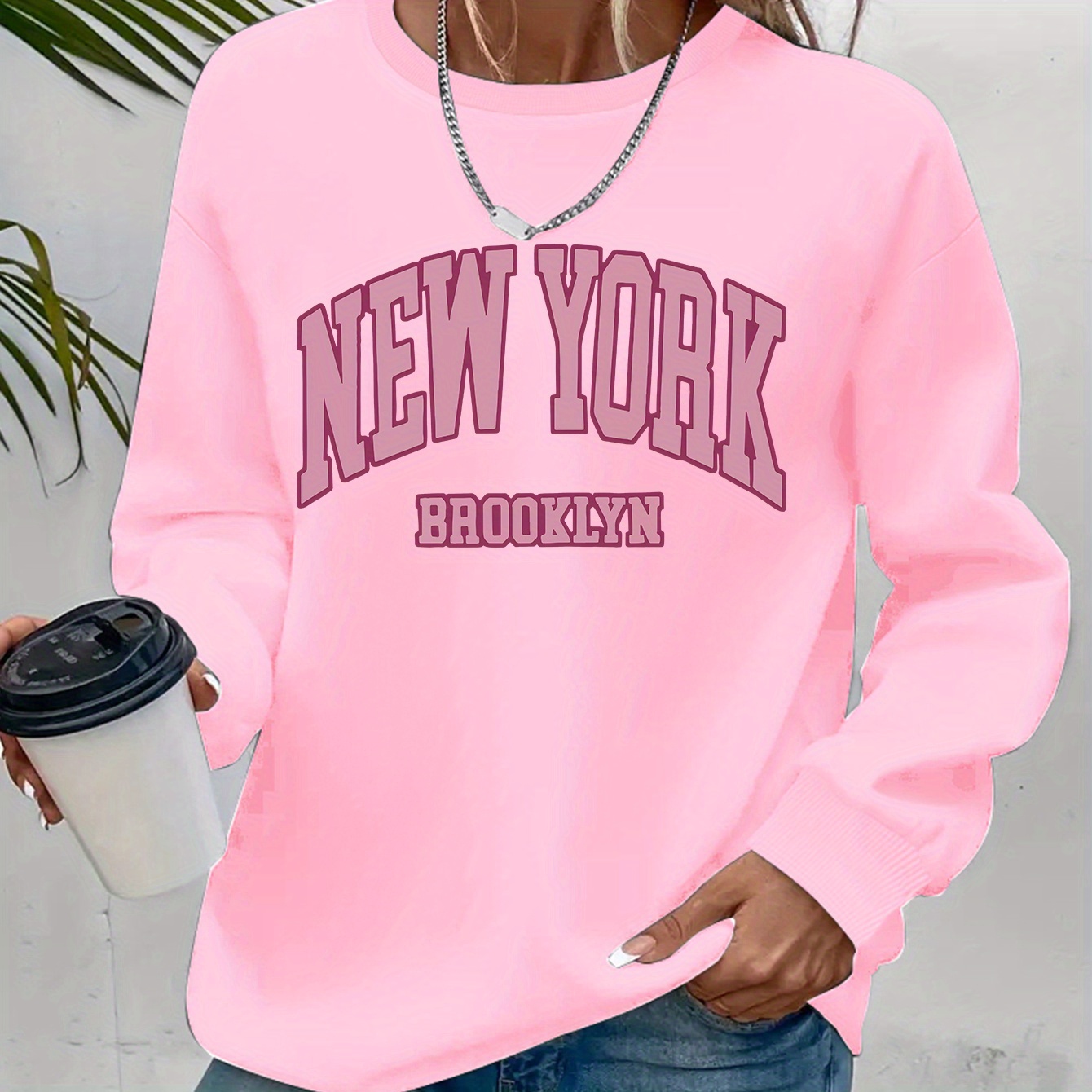 

Letters Print Sweatshirt, Autumn And Neck Casual Sweatshirt, Women's Clothing