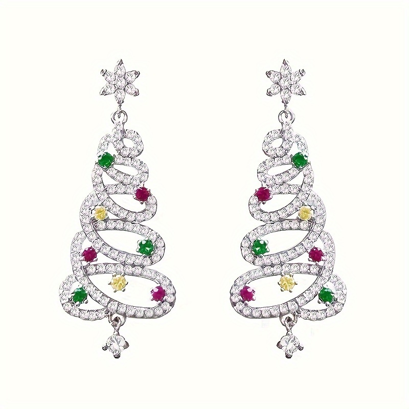 TEMU Christmas Tree Earrings - Drop Earrings For Women Tree Earring Decoration Christmas Gift For Women Girl Crystal