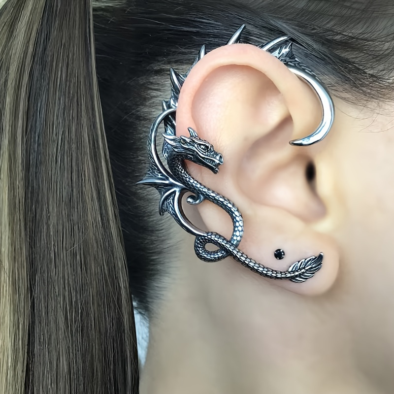 

Alloy Dragon Hoop Earring - Punk Gothic Jewelry, Unisex Fashion Ear Accessory, Ideal For Halloween, Christmas, And Festivals, For 15+ - 1pc