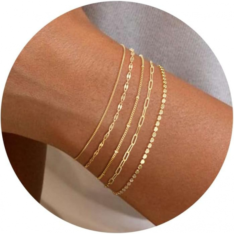 

Women's Bracelet, Gold Plated Women's Stackable Bracelet Plated Bracelet Stacking Set Waterproof Chain Bracelet Clip Adjustable Tennis Minimalist Mini Cute Jewelry