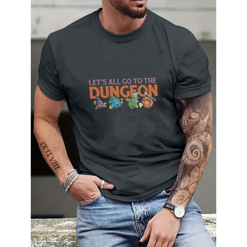 

Plus Size Men's Casual Graphic Tee - ' All Go To ' Print, Breathable Polyester, Round Neck, Short Sleeve T-shirt For & Vacations, Machine Washable, Plus Size