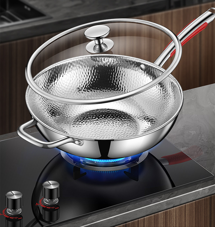 no coating healthy and safe sus304 stainless steel pot pan frying pan non stick pot home use stir frying pot electric stove gas stove universal 0 coating flat bottom pot details 1