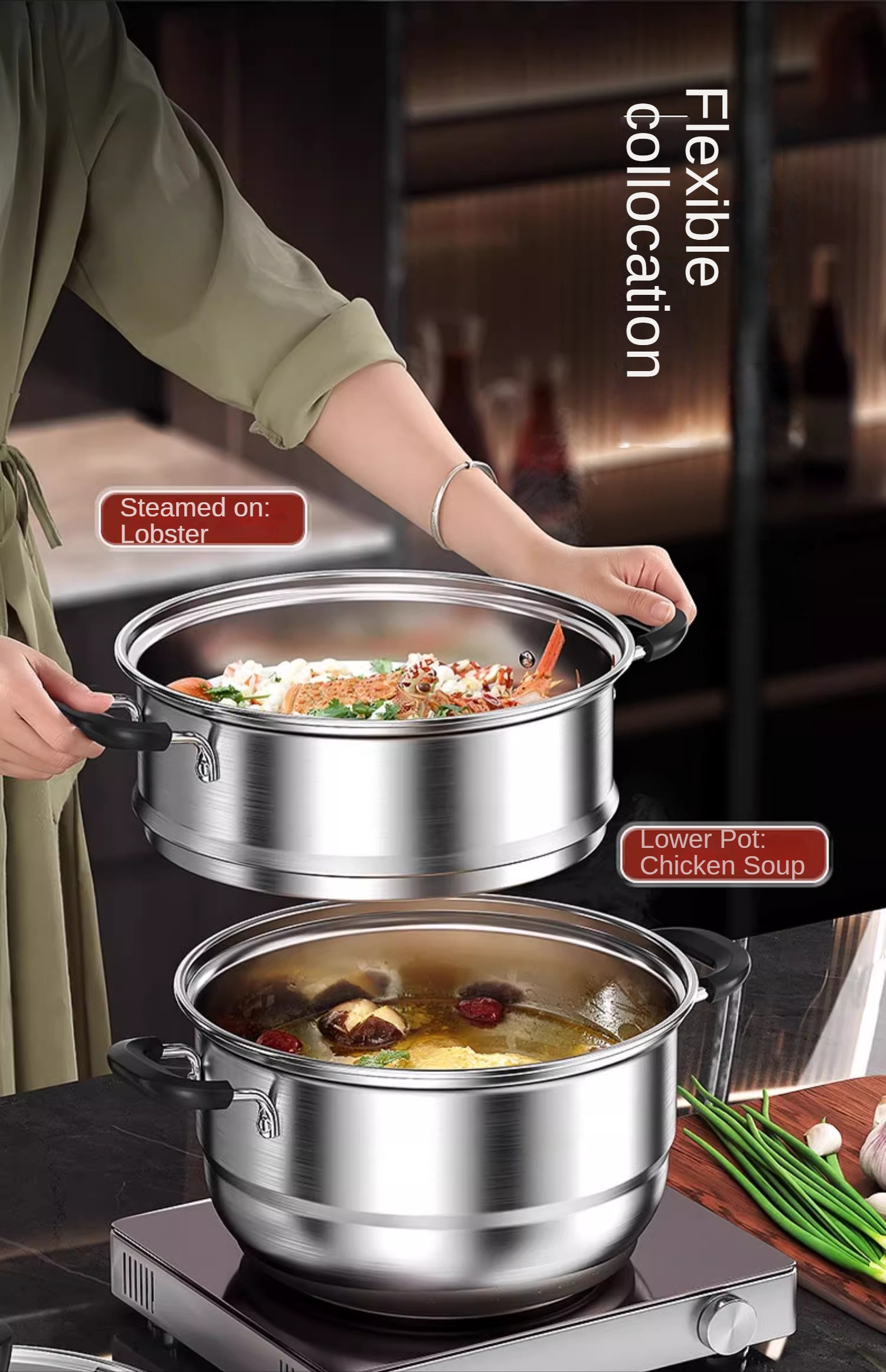 stainless steel soup pot kitchen pot cooking pot multi layer steamer household thick cooking pot soup pot milk pot cooking noodles   seafood pot induction cooker gas stove details 5