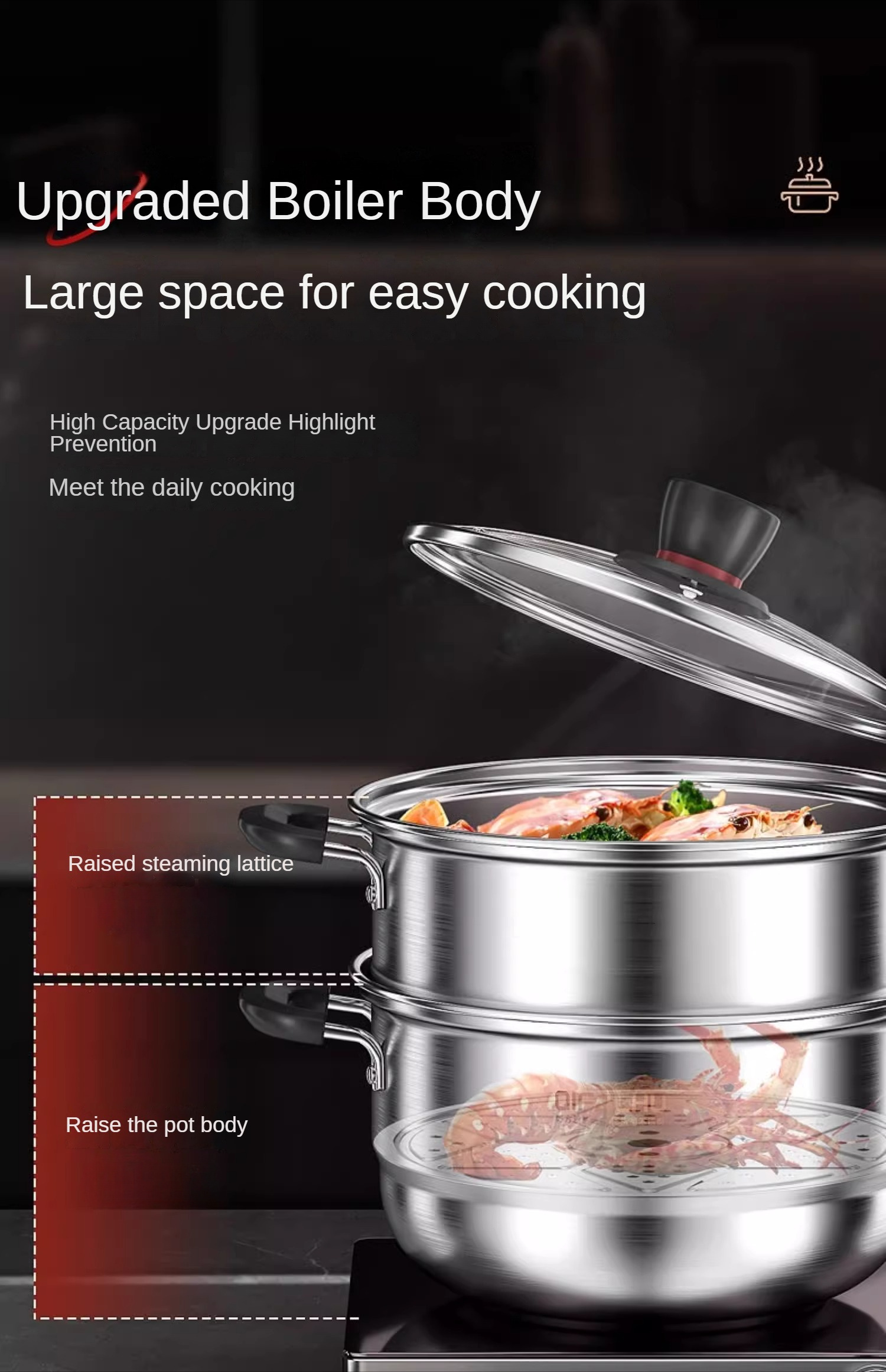 stainless steel soup pot kitchen pot cooking pot multi layer steamer household thick cooking pot soup pot milk pot cooking noodles   seafood pot induction cooker gas stove details 9