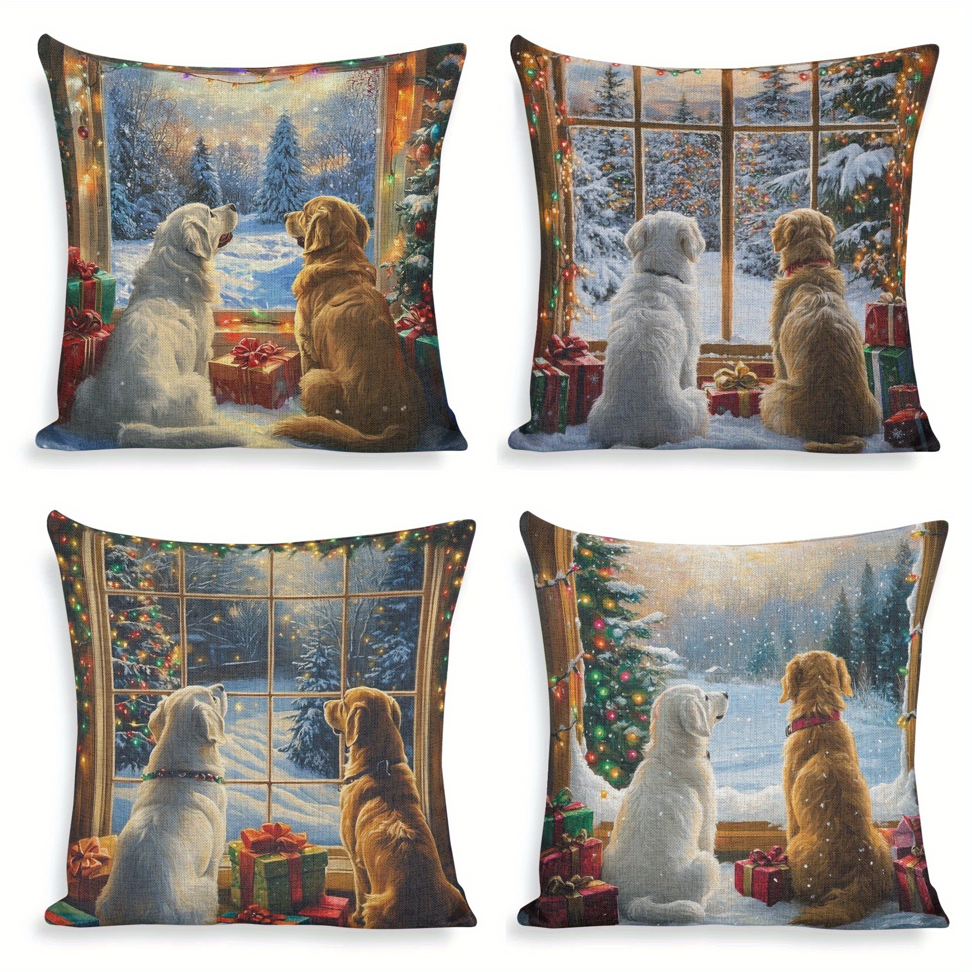 

4pcs, Christmas Christmas Decorative Pillowcase 18x18 Suitable For Sofa, , Bed, , Car, ,