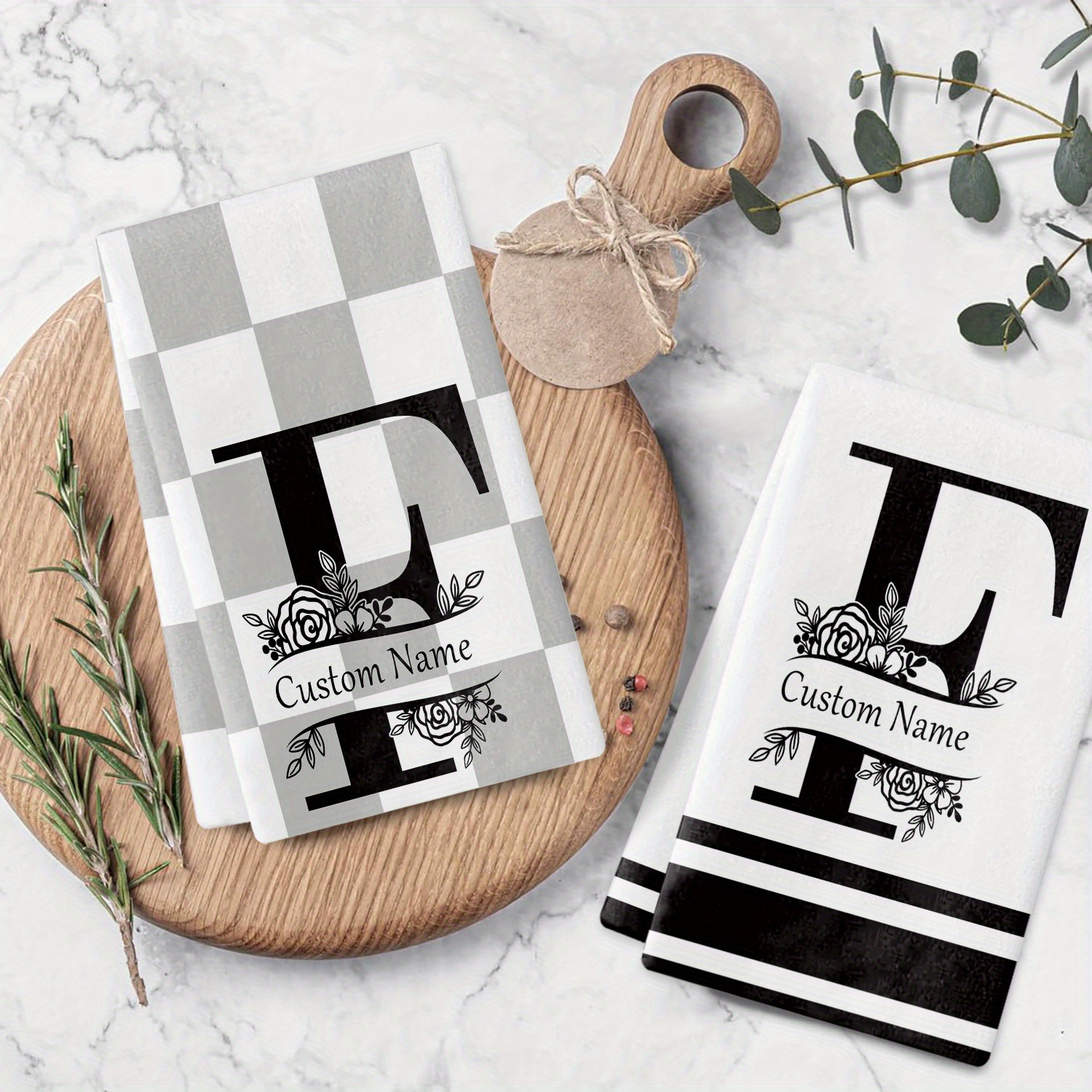 TEMU Ensemble de torchons de cuisine personnalisés avec lettres de nom, torchons à vaisselle, serviettes pour , torchons doux et très absorbants pour