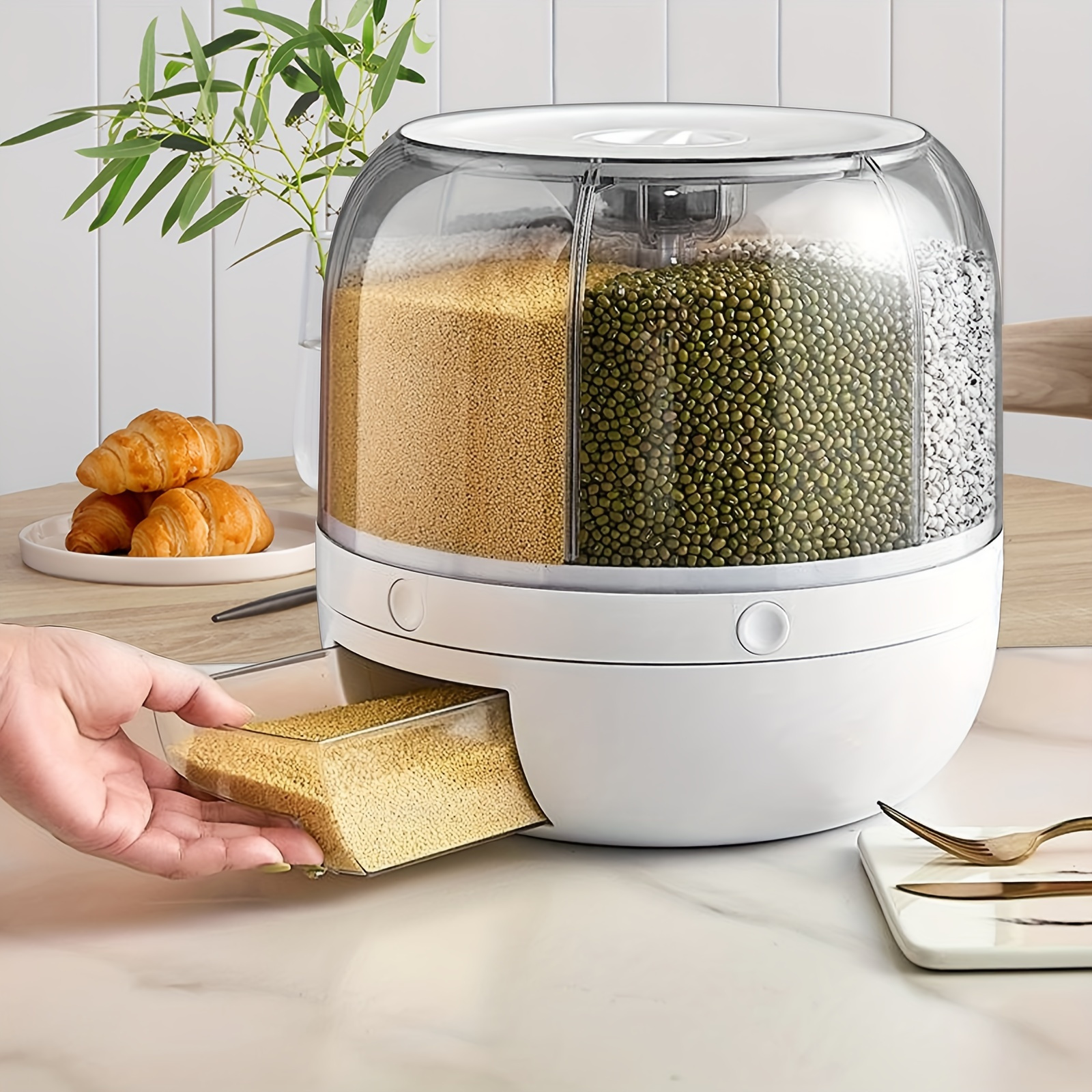 TEMU 1pc Large Capacity Airtight Rice Grain Dispenser-food Grade Plastic, Moisture-proof And Storage Container With 6 Compartments, Suitable For Grain And