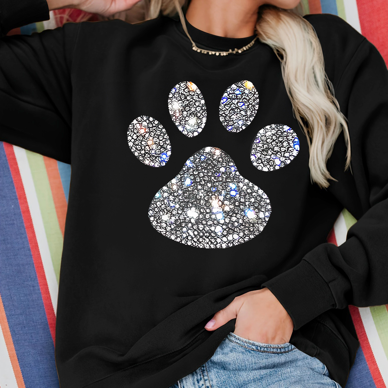 

's Sweatshirt Rhinestone Paw For Fall/ - Pattern Pullover