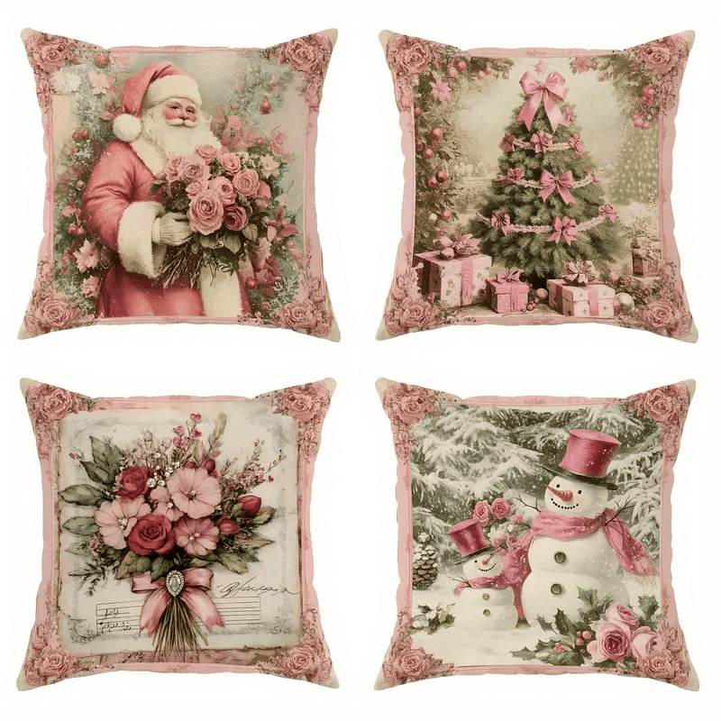 

4- Christmas , , Snowman, Pattern, Textured Polyester For Sofa, Bed, , Zippered,