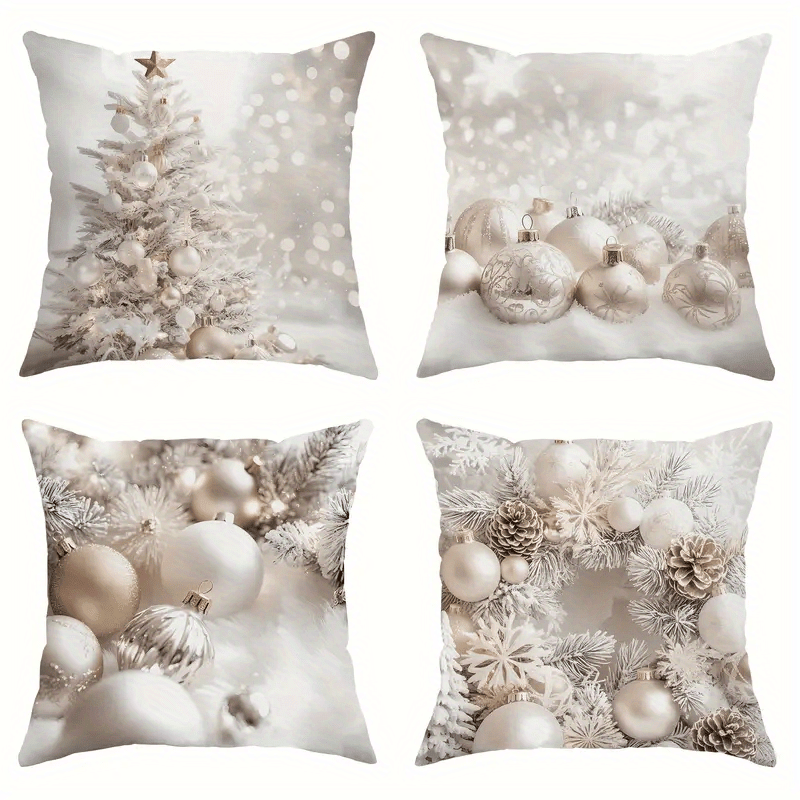 

4- Christmas Set, Patterned, Textured, Zippered Cushion For Sofa And Bed, Washable, Contemporary Decor