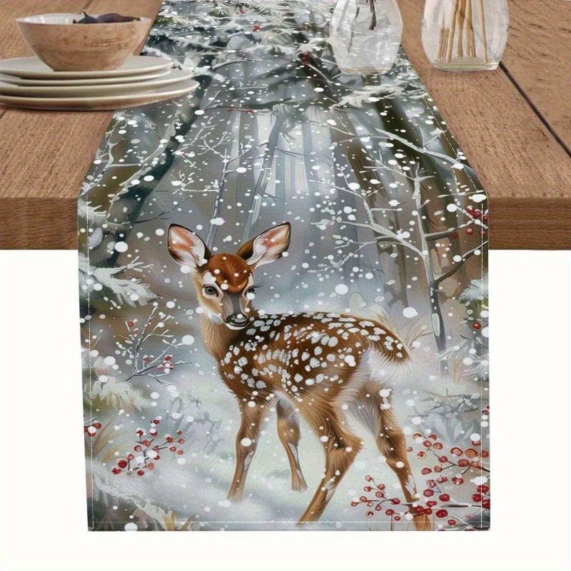 Christmas Tablecloth With & Deer Design - Washable Polyester, Holiday Dining & Kitchen Decor