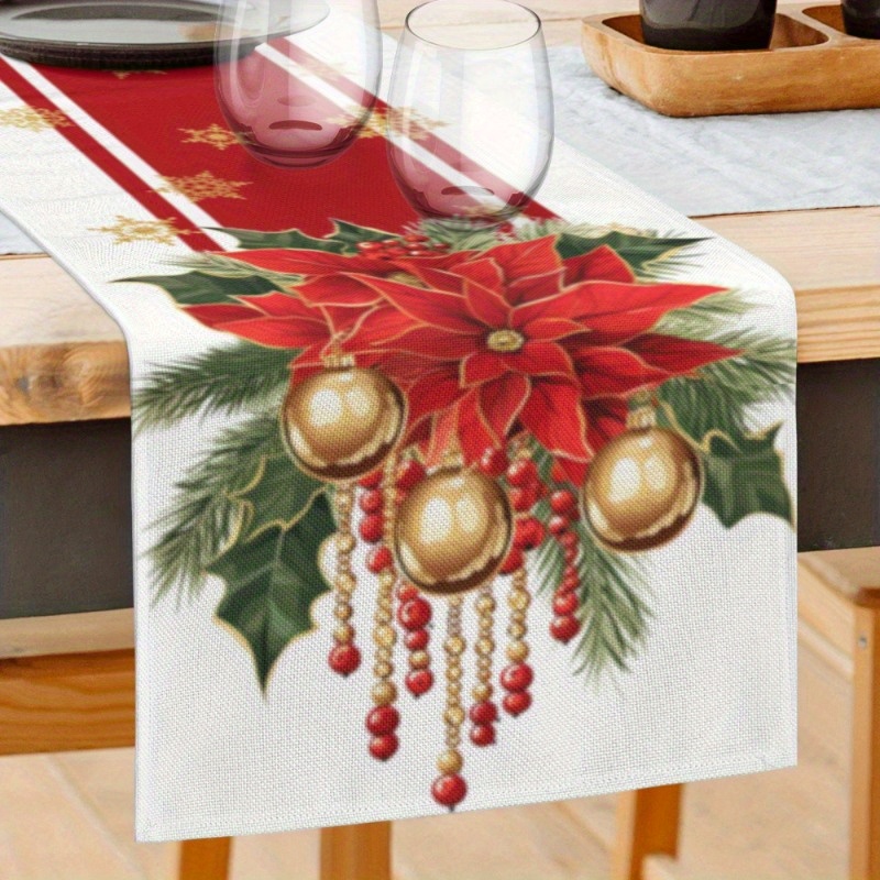 

Christmas Table Runner - 13x72 Inches, With Red Floral & For Holiday Dining And Parties, Perfect Christmas Decor, Christmas Table Decorations