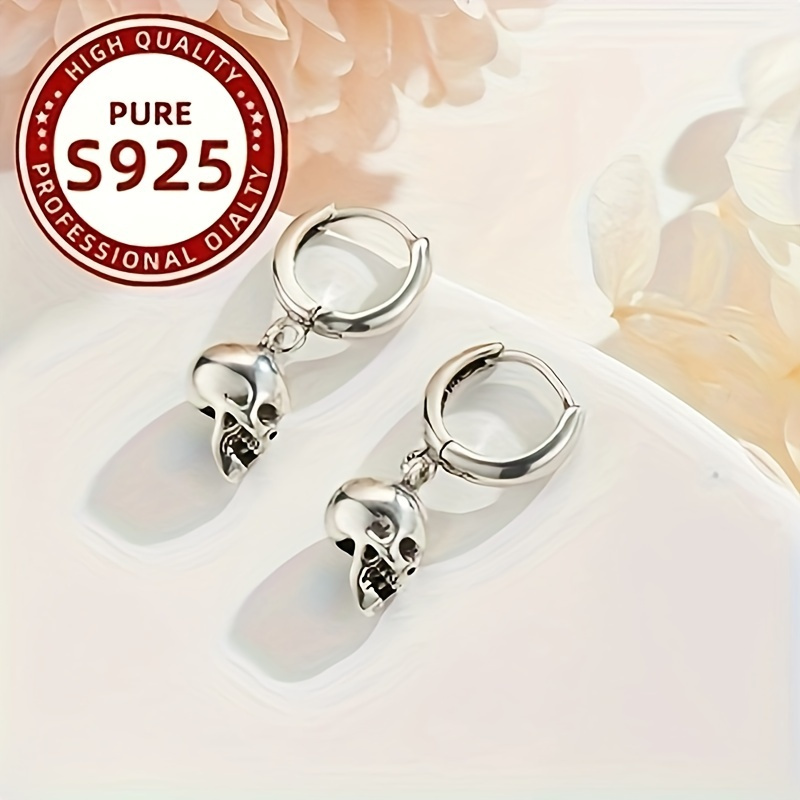 

Retro Earrings, S925 Sterling Silvery Skull Ear Clips